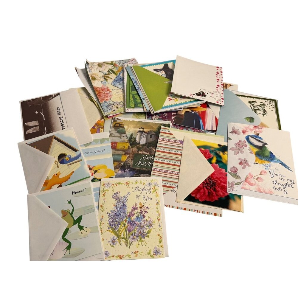 VTG‎ Greeting Cards Assorted Birthday Thinking Floral Animals Bundle Envelopes